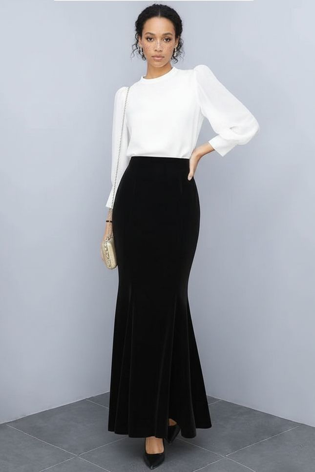 Jupe Longue Velours Sirène Élégante