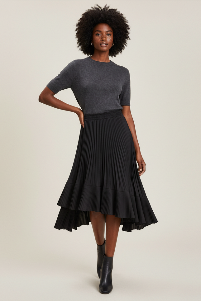 Jupe Longue Plissee Noire Femme