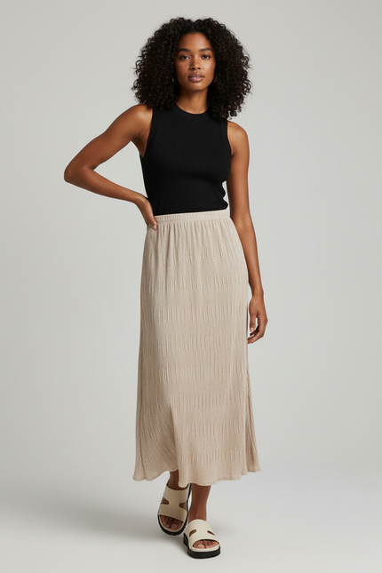 Jupe Longue Beige Plissée Fluide