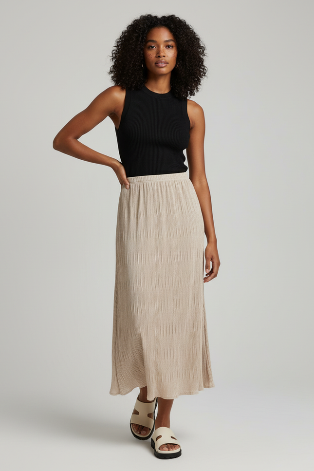 Jupe Longue Beige Plissée Fluide