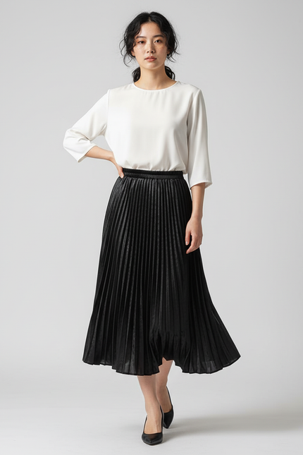 Jupe Longue Noire Plissée Élégante Chic