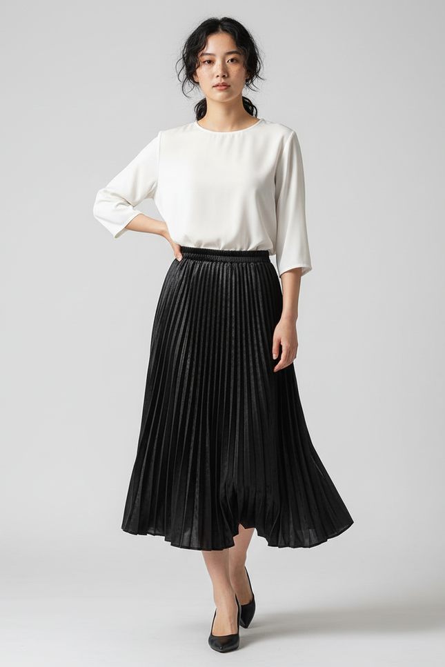 Jupe Longue Noire Plissée Élégante Chic