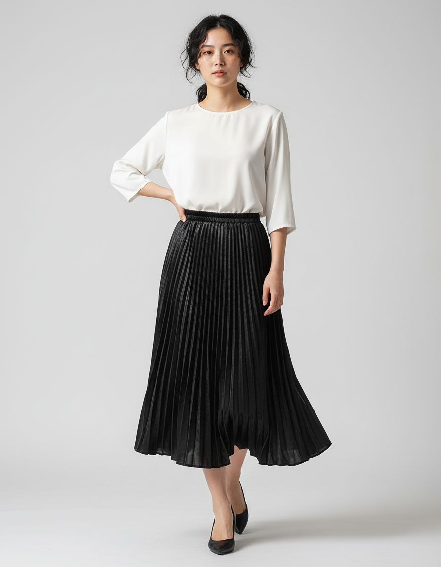 Jupe Longue Noire Plissée Élégante Chic