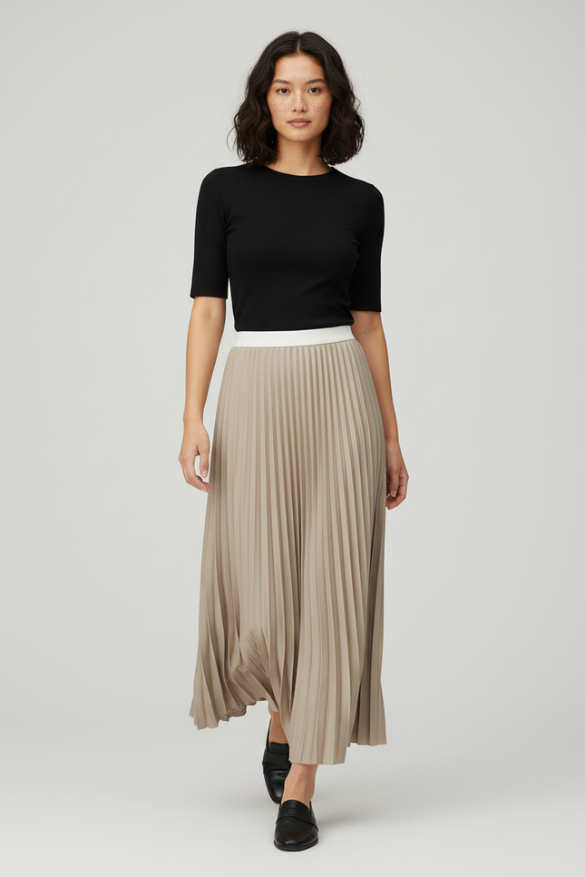 Jupe Plissée Longue Beige