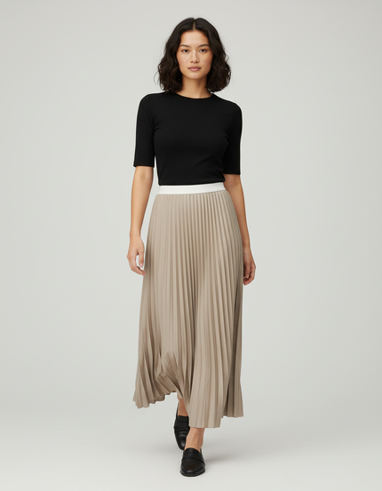 Jupe Plissée Longue Beige