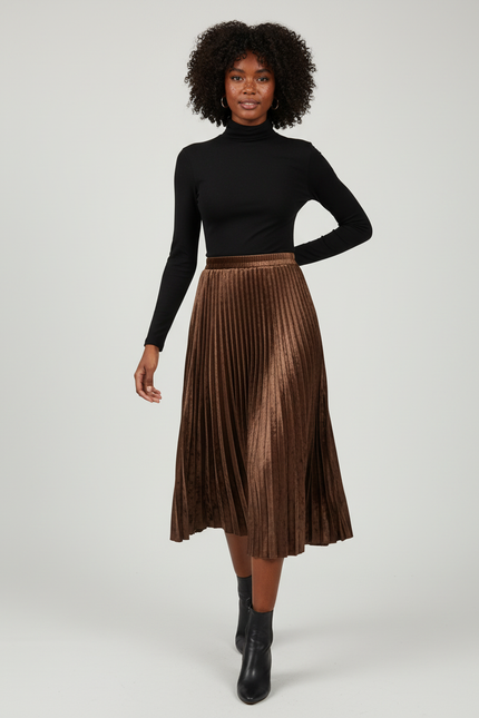 Jupe Longue Velours Plissée Chic