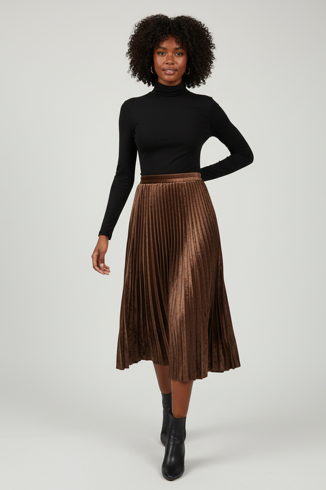 Jupe Longue Velours Plissée Chic