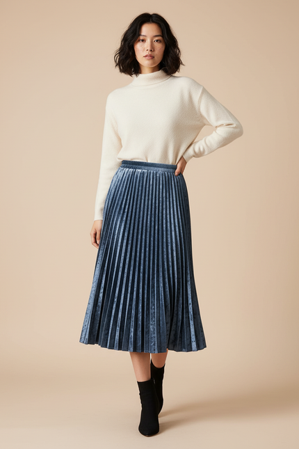 Jupe Longue Velours Plissée Élégante Hiver