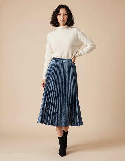 Jupe Longue Velours Plissée Élégante Hiver