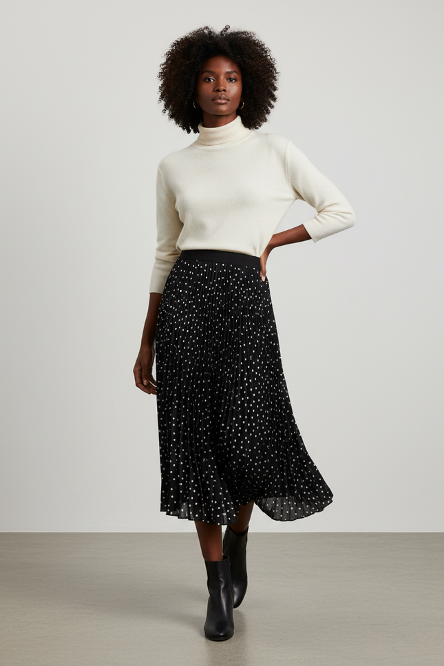 Jupe Longue Plissée À Pois Fluide Chic