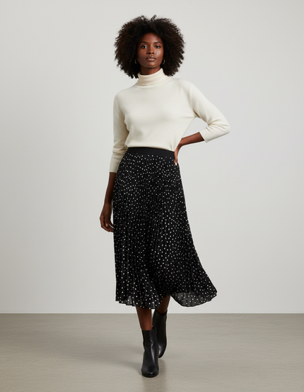 Jupe Longue Plissée À Pois Fluide Chic