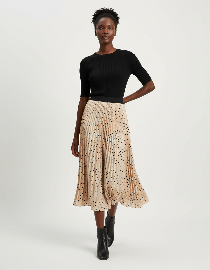 Jupe Longue Plissée À Pois Élégante Tendance Femme