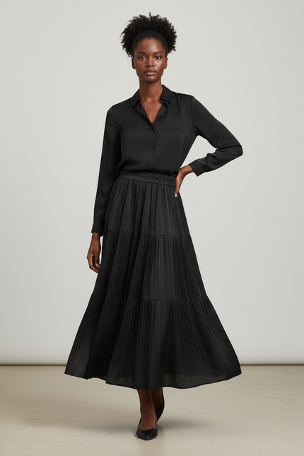 Jupe Longue Plissée À Volants Fluide