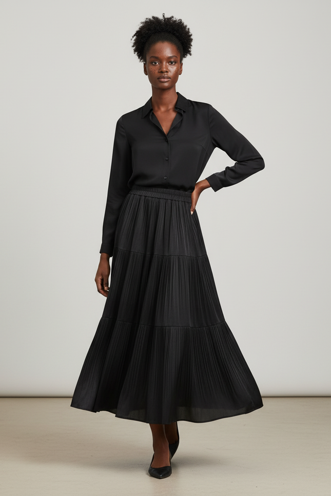 Jupe Longue Plissée À Volants Fluide