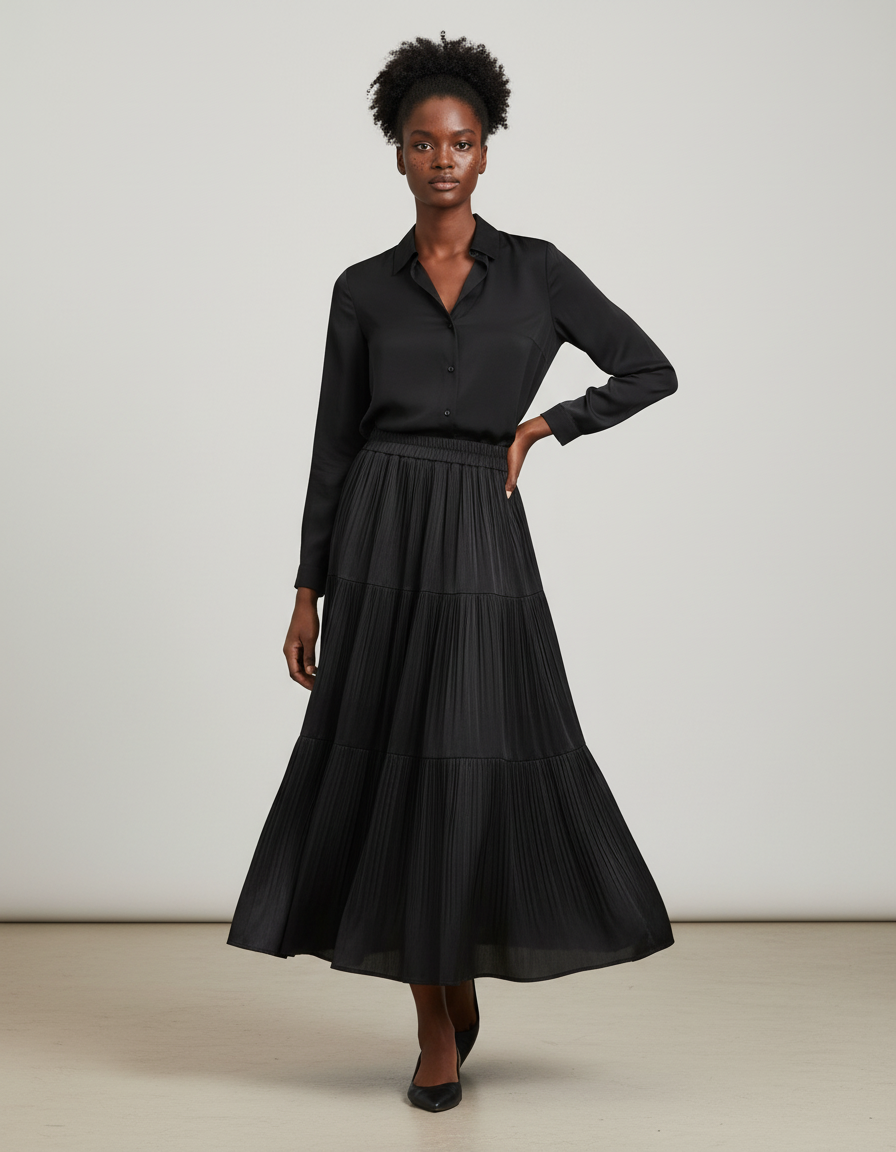 Jupe Longue Plissée À Volants Fluide