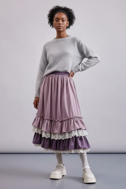 Jupe Longue Velours Dentelle Élégante