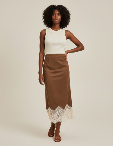 Jupe Longue Marron Dentelle Élégante