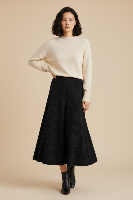 Jupe Longue Noire Plissée Élégante Tendance Chic