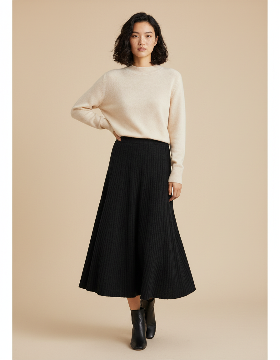 Jupe Longue Noire Plissée Élégante Tendance Chic