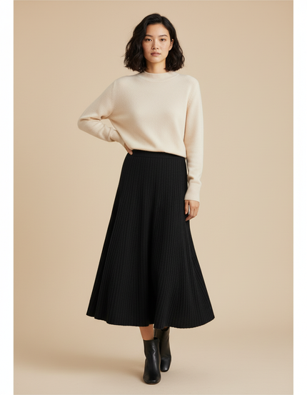 Jupe Longue Noire Plissée Élégante Tendance Chic