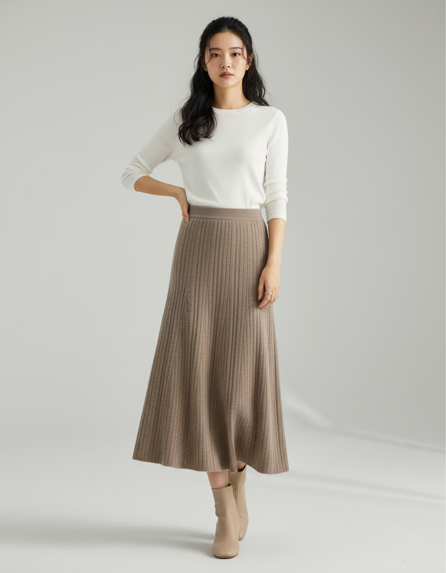 Jupe Longue Plissée Marron Élégante