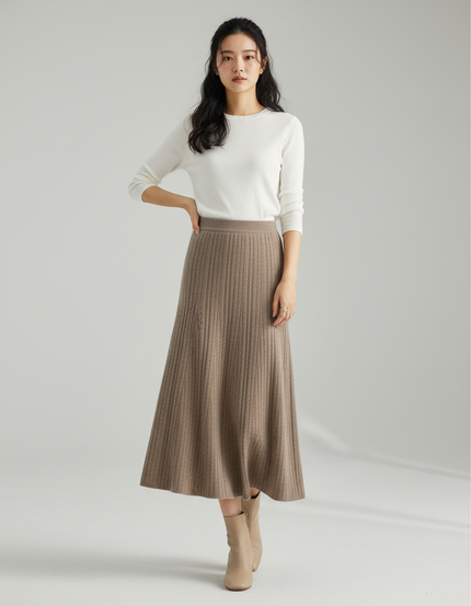 Jupe Longue Plissée Marron Élégante