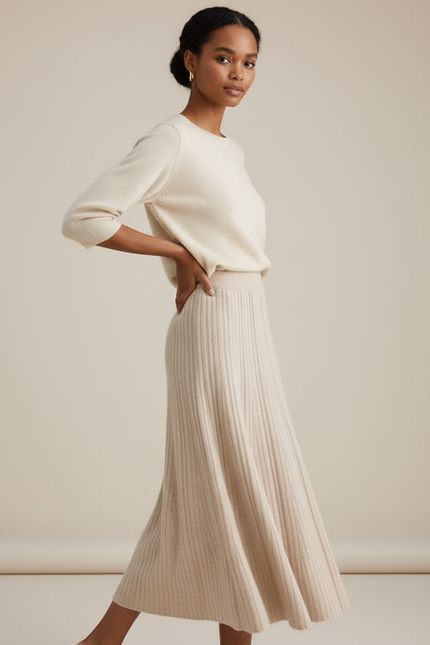 Jupe Longue Beige Côtelée Élégante