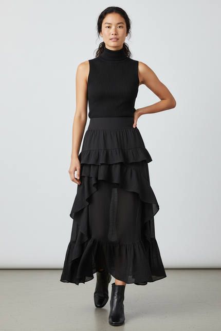 Jupe Longue À Volants Asymétrique Gothique