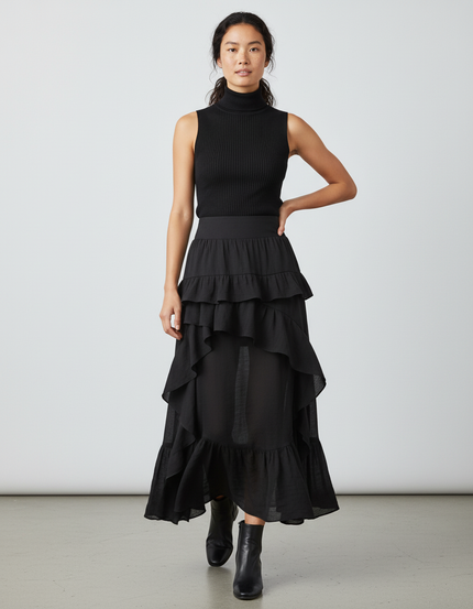 Jupe Longue À Volants Asymétrique Gothique