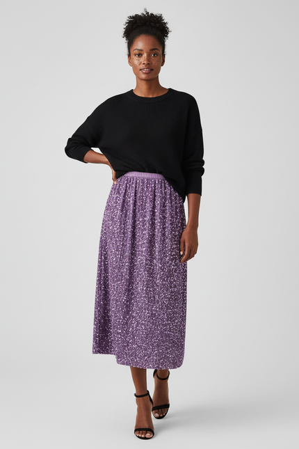 Jupe Longue Plissée À Sequins Élégante