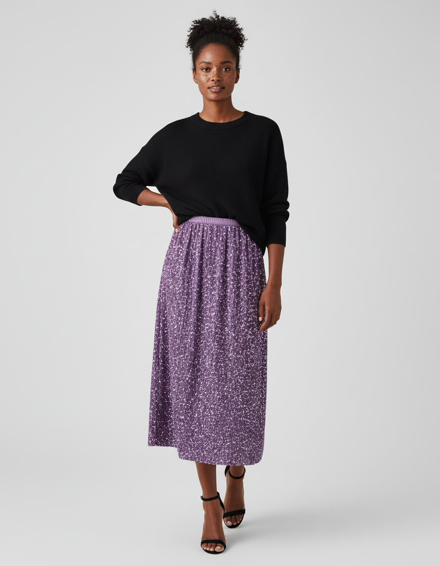 Jupe Longue Plissée À Sequins Élégante