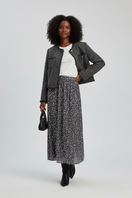 Jupe Longue Grise Pailletée Élégante