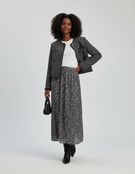 Jupe Longue Grise Pailletée Élégante