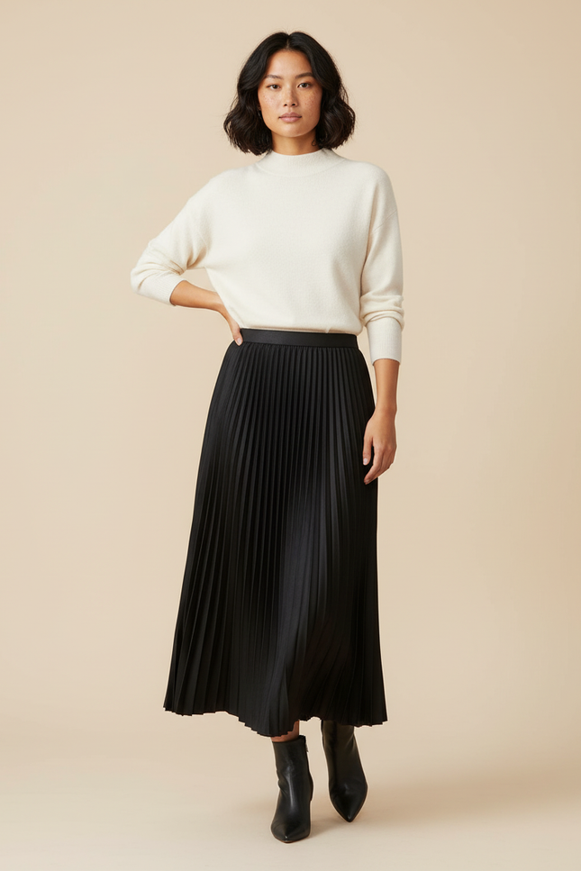 Jupe Noir Longue Plissée