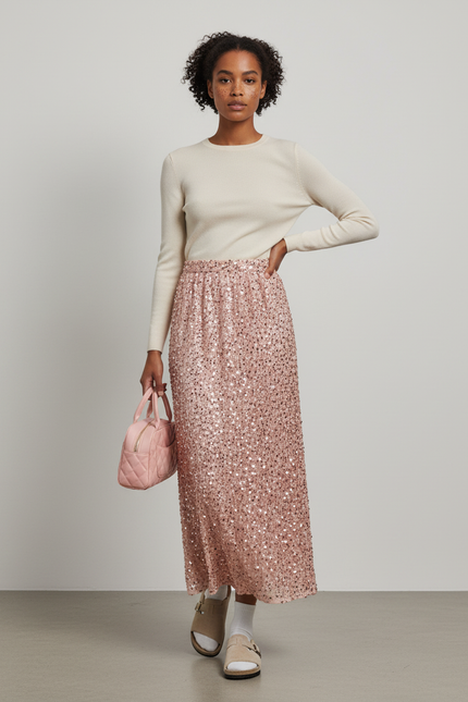 Jupe Longue Pailletée Rose Élégante