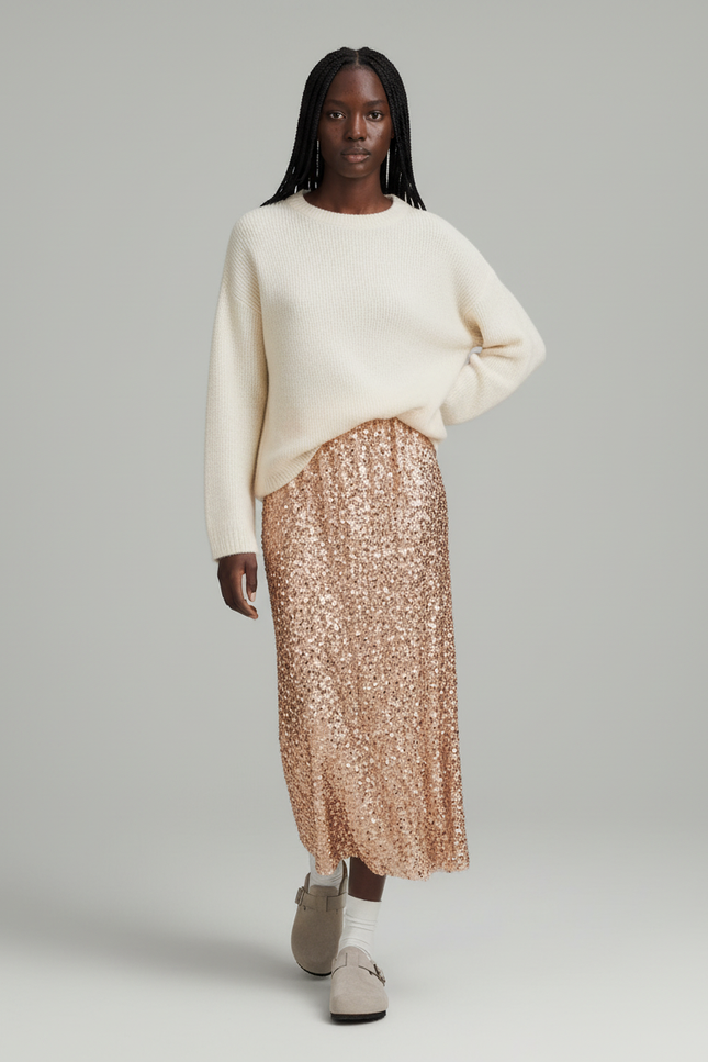 Jupe Longue Paillettes Rose Gold Élégante