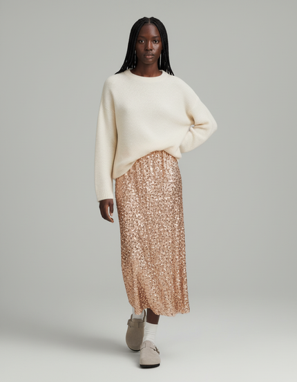 Jupe Longue Paillettes Rose Gold Élégante