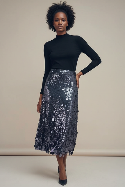 Jupe Longue Paillettes Dégradées Chic