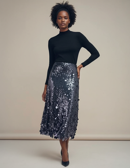 Jupe Longue Paillettes Dégradées Chic
