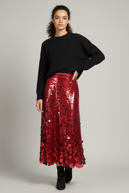 Jupe Longue Rouge Pailletée Chic