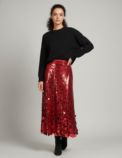 Jupe Longue Rouge Pailletée Chic