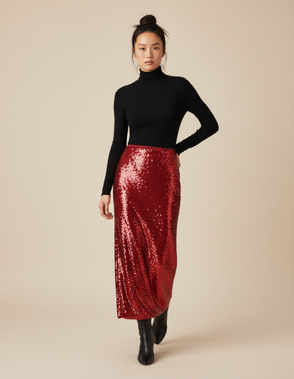 Jupe Longue Rouge Paillettes Chic