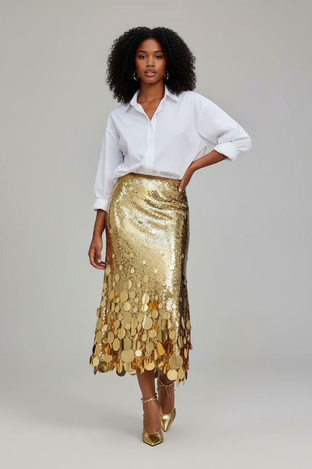Jupe Longue Dorée À Paillettes Élégante