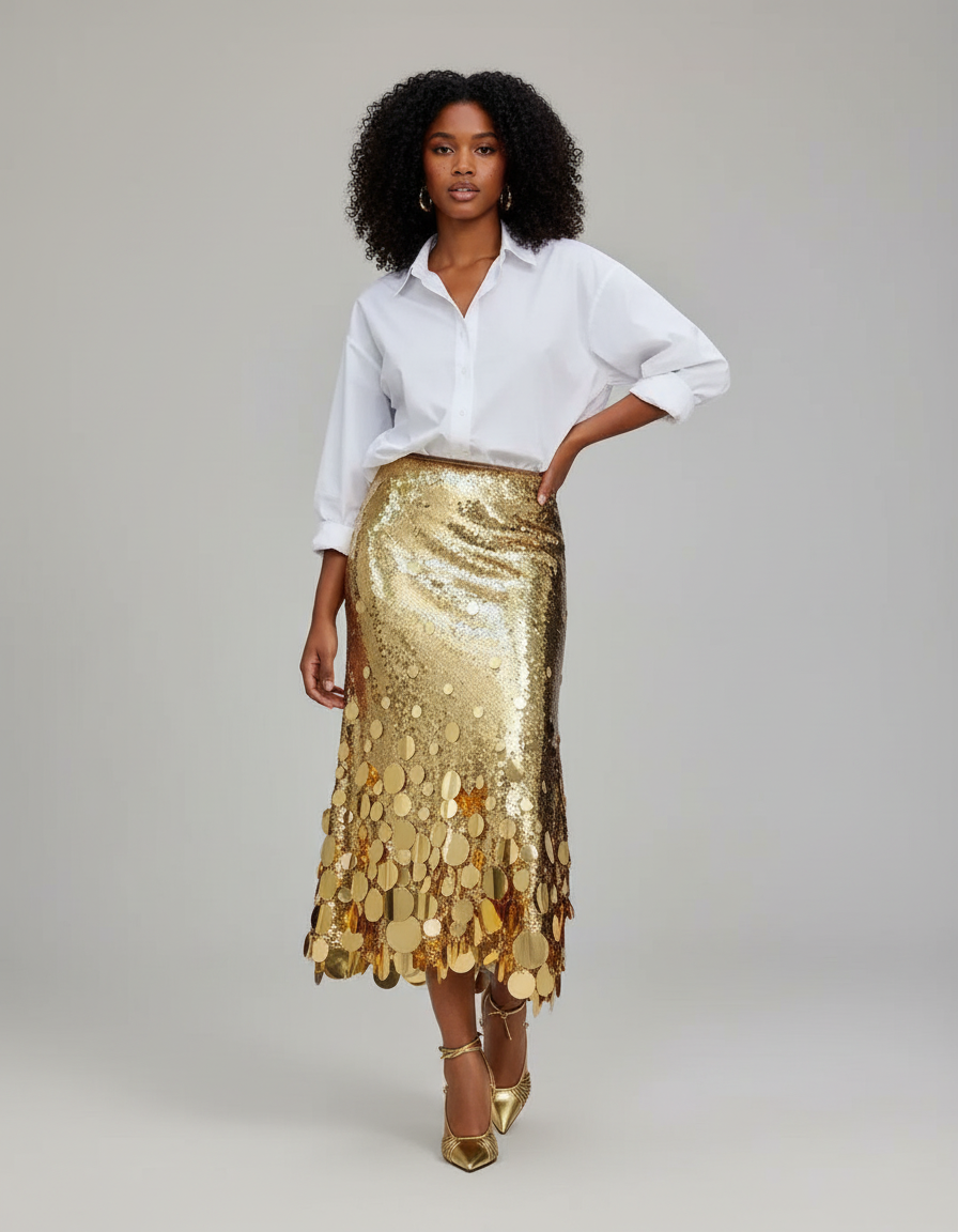Jupe Longue Dorée À Paillettes Élégante