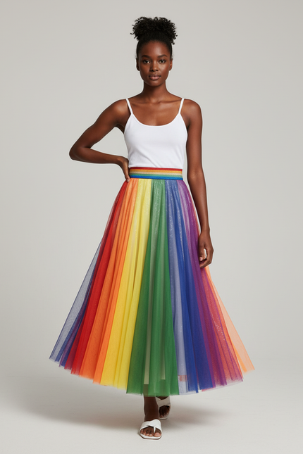 Jupe Longue Arc-En-Ciel Pailletée Élégante