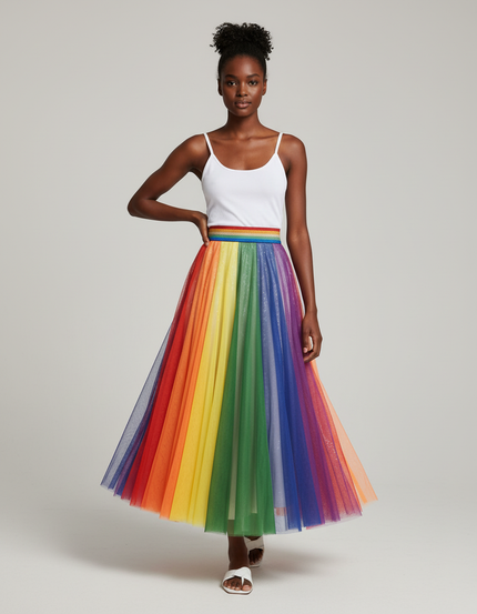 Jupe Longue Arc-En-Ciel Pailletée Élégante