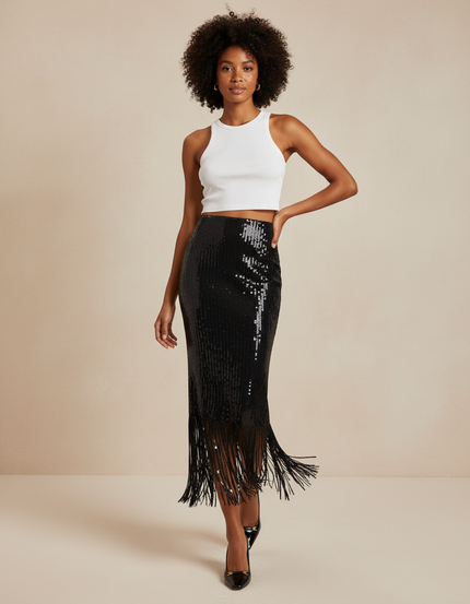 Jupe Longue Paillettes Franges Chic