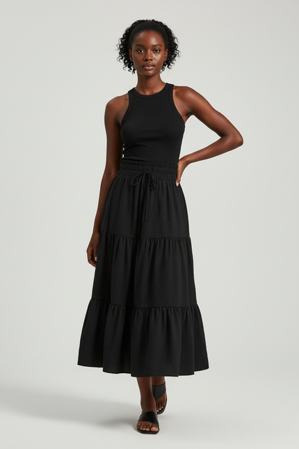 Jupe Longue Noire Fluide Superposée