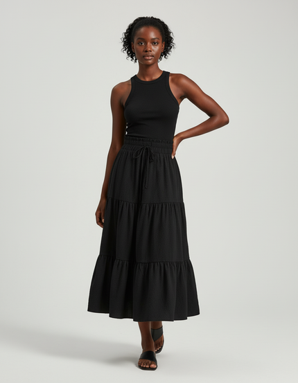 Jupe Longue Noire Fluide Superposée