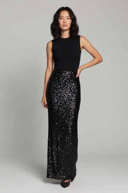 Jupe Longue Noire Paillettes Élégante
